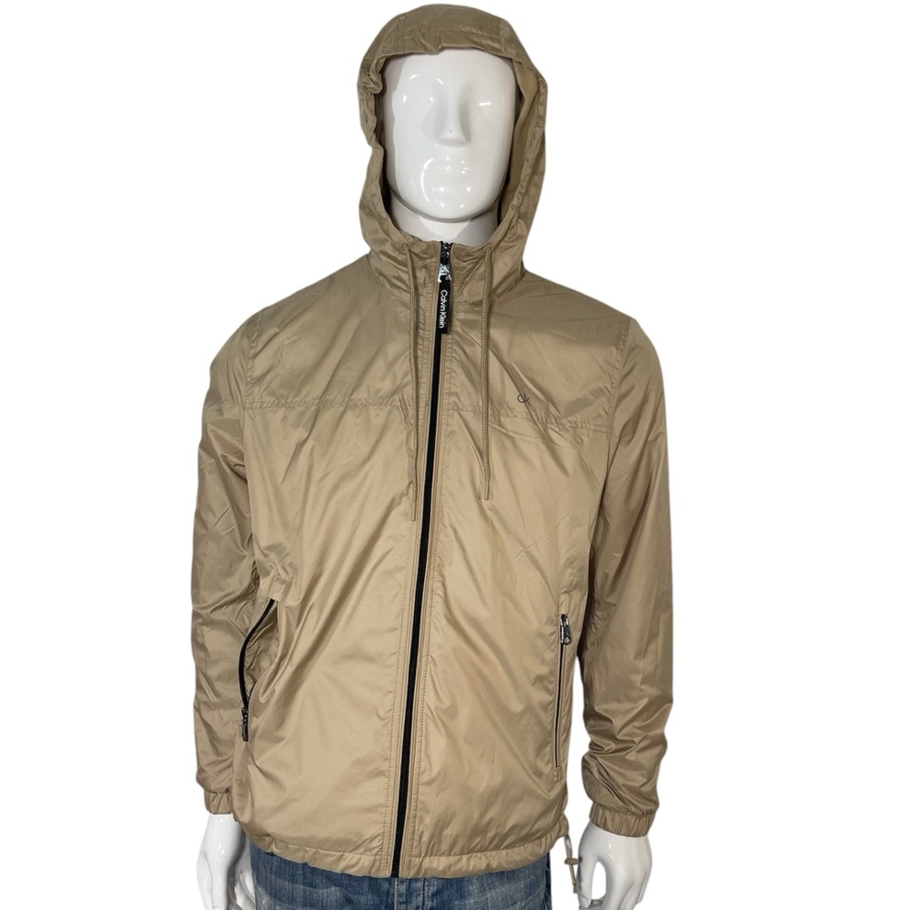 NWOT Calvin Klein Tan Hooded Fleece Windbreaker Jacket Men’s M